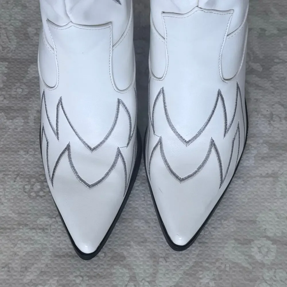 Sergio Todzi Thigh High Boots Western Cowboy Boots Size 37 US 6.5 White Festival
